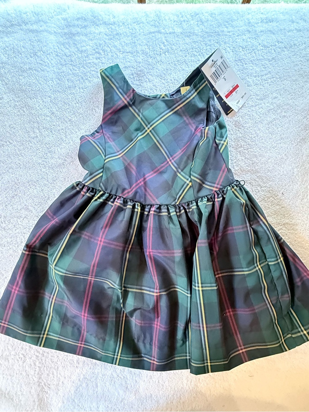 Ralph Lauren Green Plaid Sleeveless Holiday Dress with Pink & Yellow Stripes